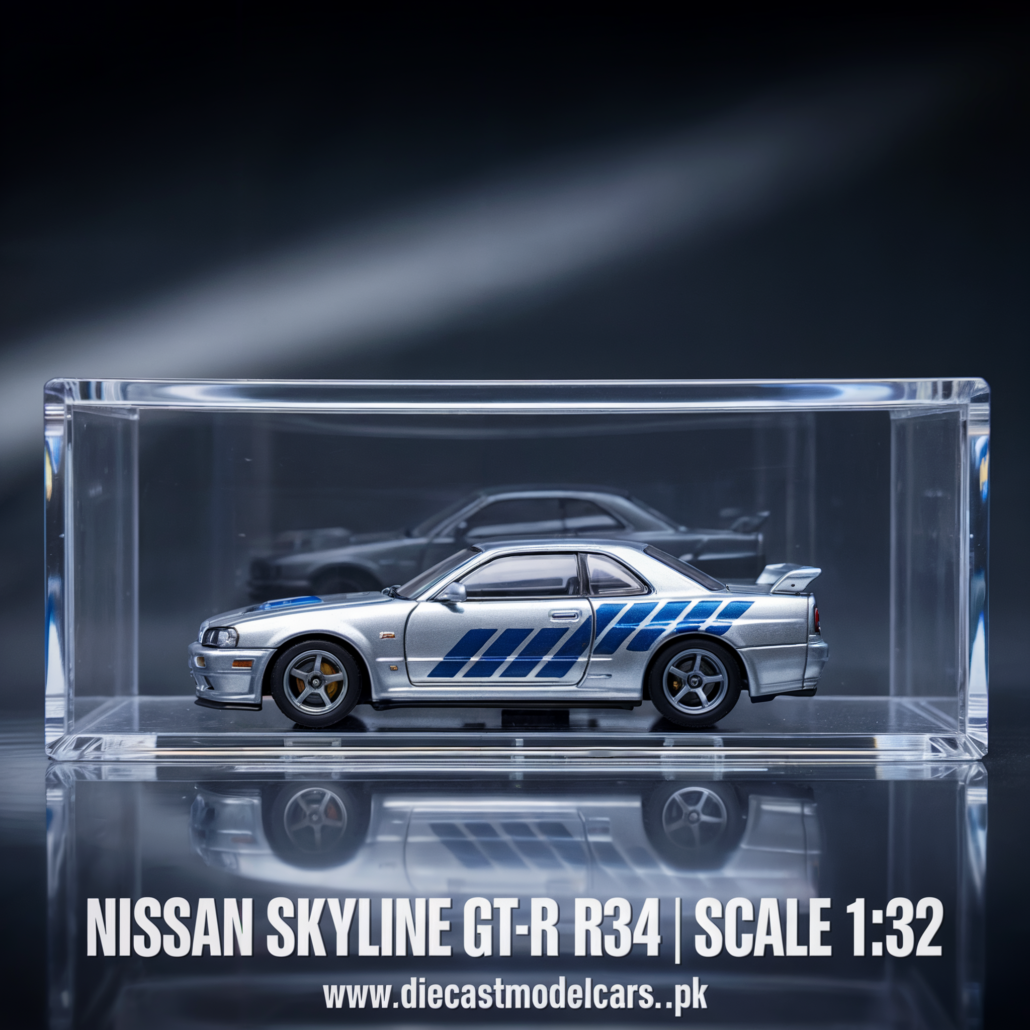 NISSAN GTR R34 SKYLINE with FRAME 1:32 diecastmodelcars.pk
